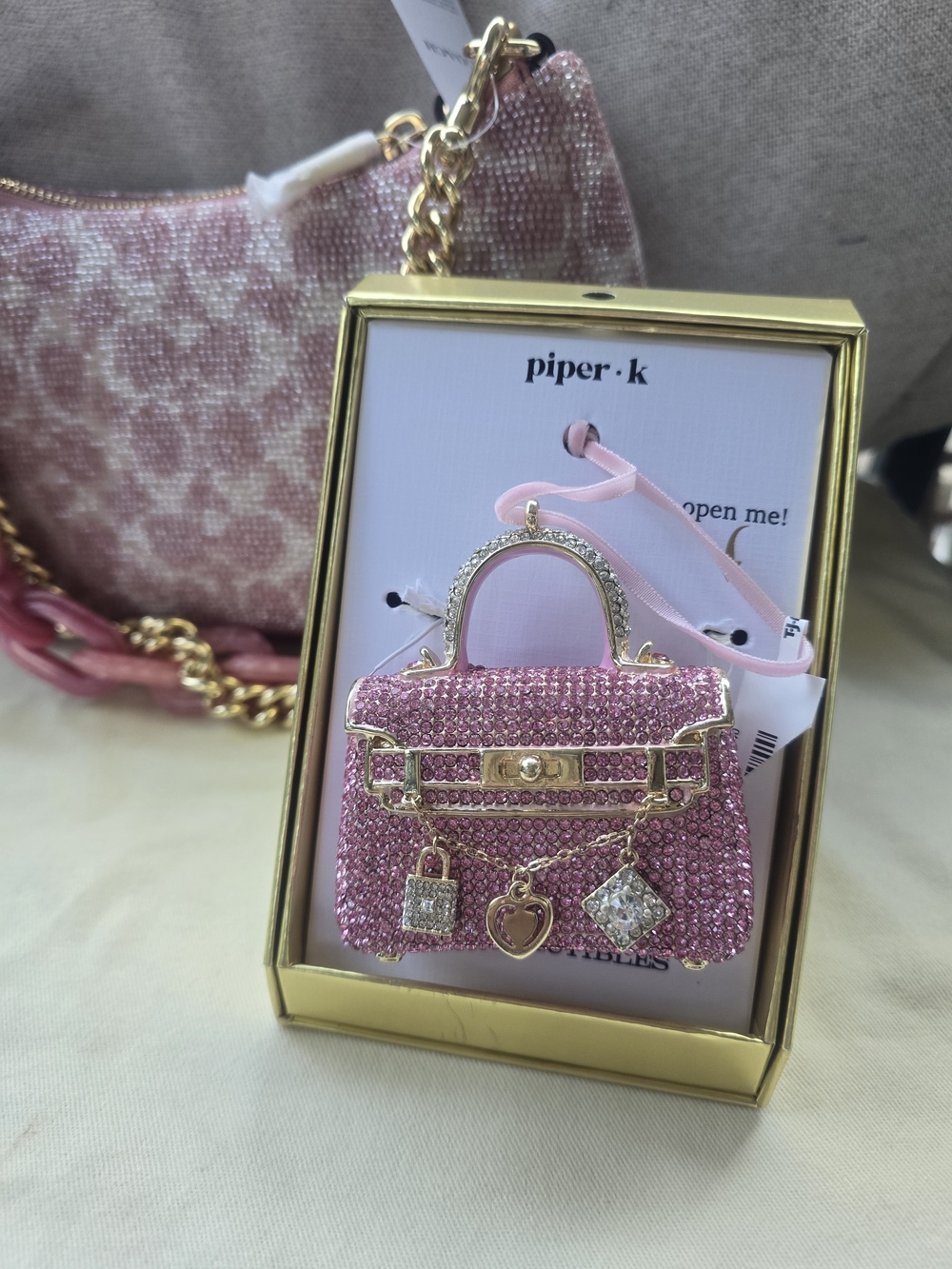 Piper Pink Crystal Mini Handbag Ornament Bagcharm